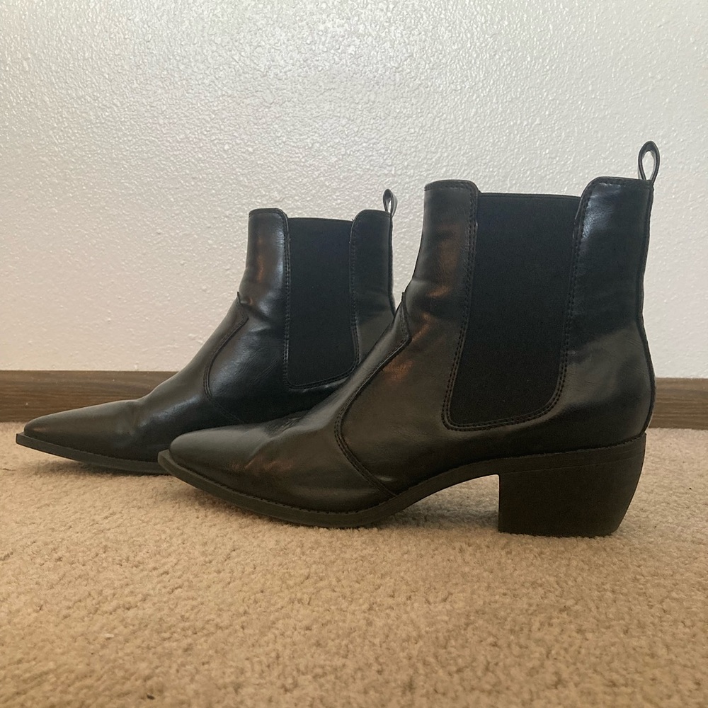 Black ASOS Western Chelsea Boots (stacked heel in black faux with angular sole)